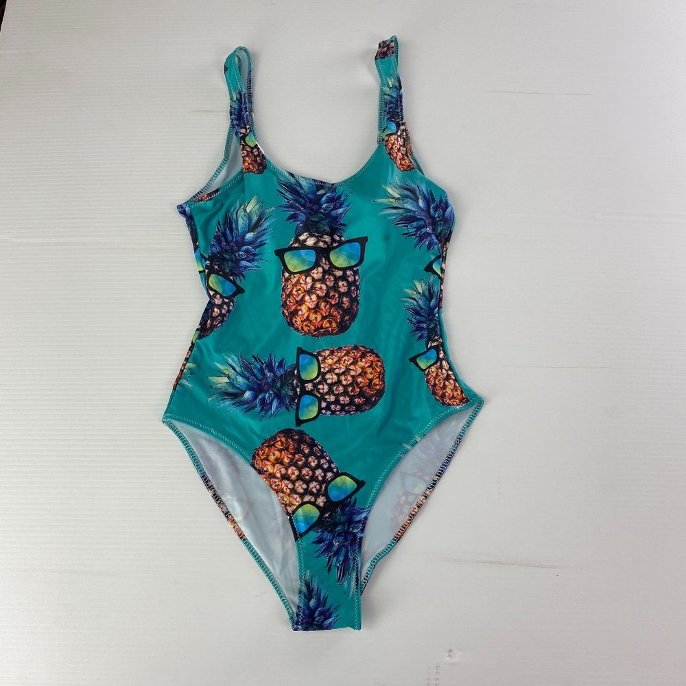 Pineapple Print One Piece Swimsuit Teal Tropical Fun Swimwear